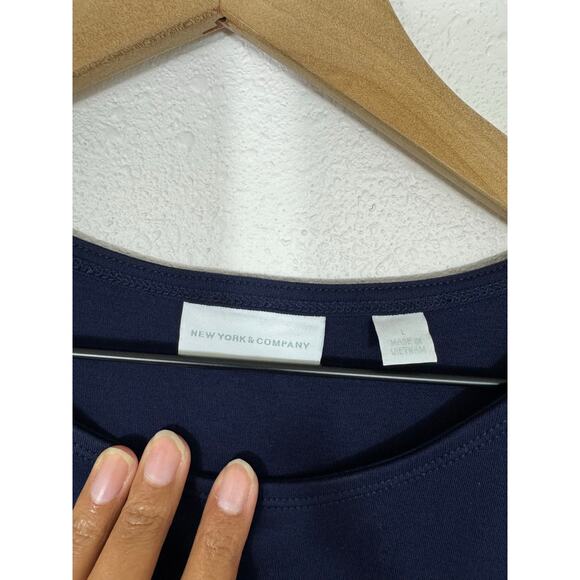 New York & Company Navy White Sleeveless A-Line Dress w/ Pockets Size L - Picture 2 of 5